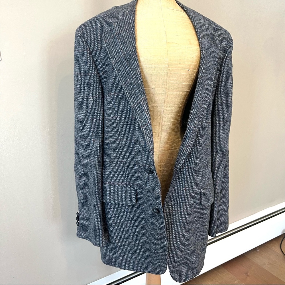 Vintage Tweed Blazer Blue Wool Sport Coat Jacket Men 40R Stafford Hampshire USA